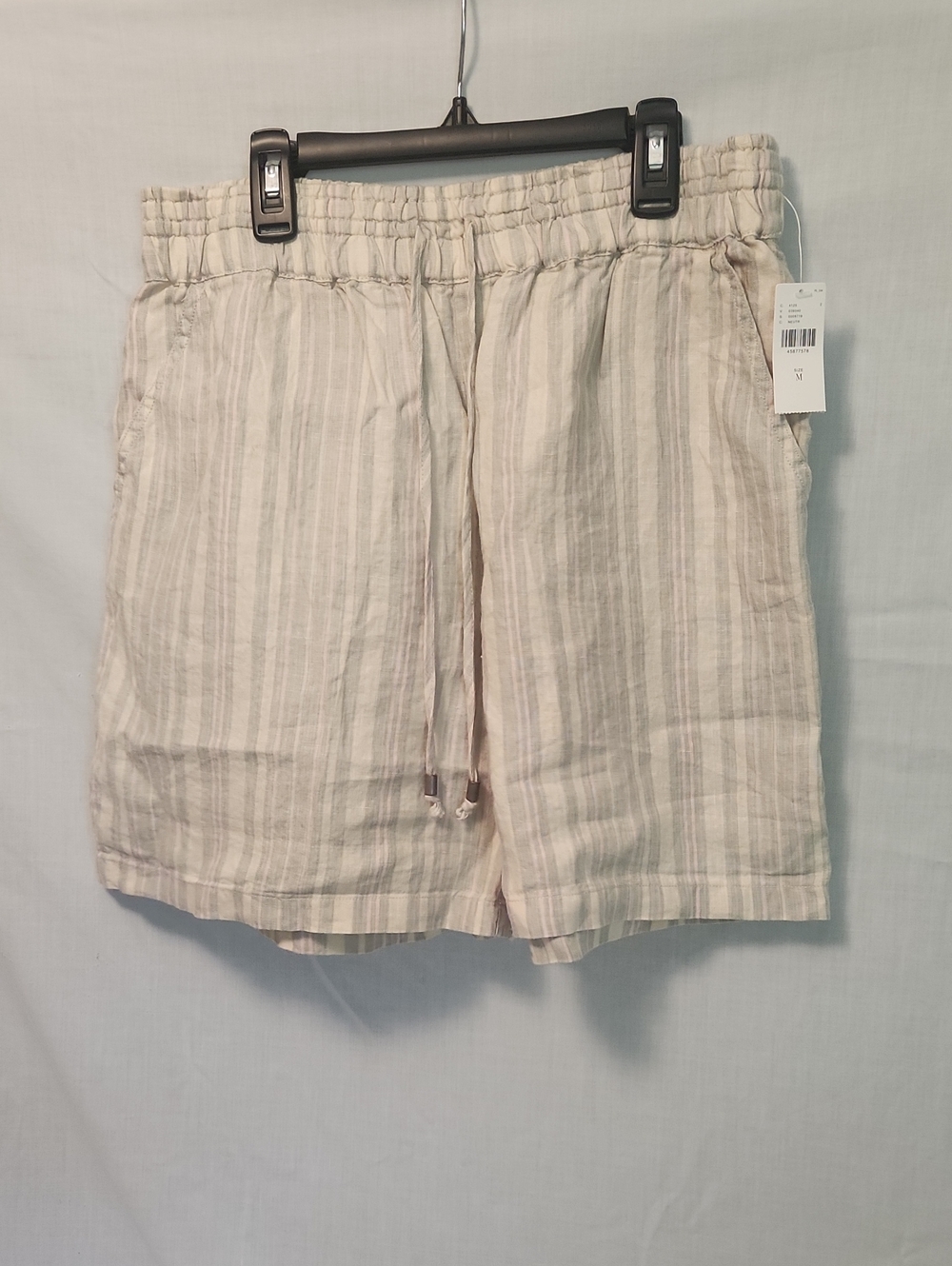 Anthropologie Light Beige Striped Women's Drawstring Linen Shorts